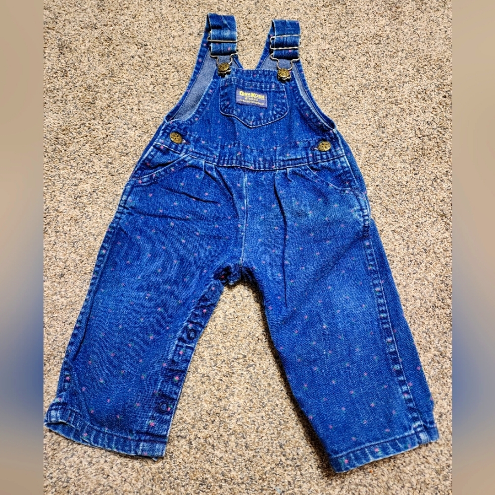 Vintage Oshkosh rosebud designs denim overalls